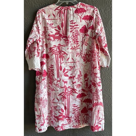 BIBA Jungle Print Dress with Pockets and 3/4 Sleeves with Eyelet Trim Size 36/L - Picture 2 of 3